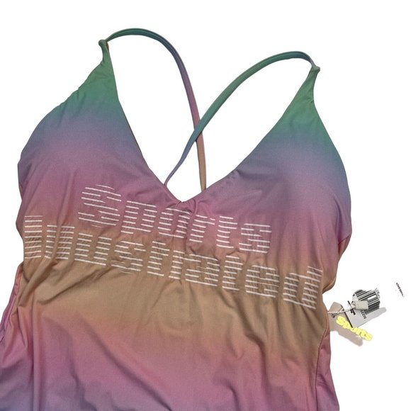 Sports Illustrated Rainbow Print One Piece Swimsuit Size 12 Plunge Neck Maillot - Picture 4 of 9